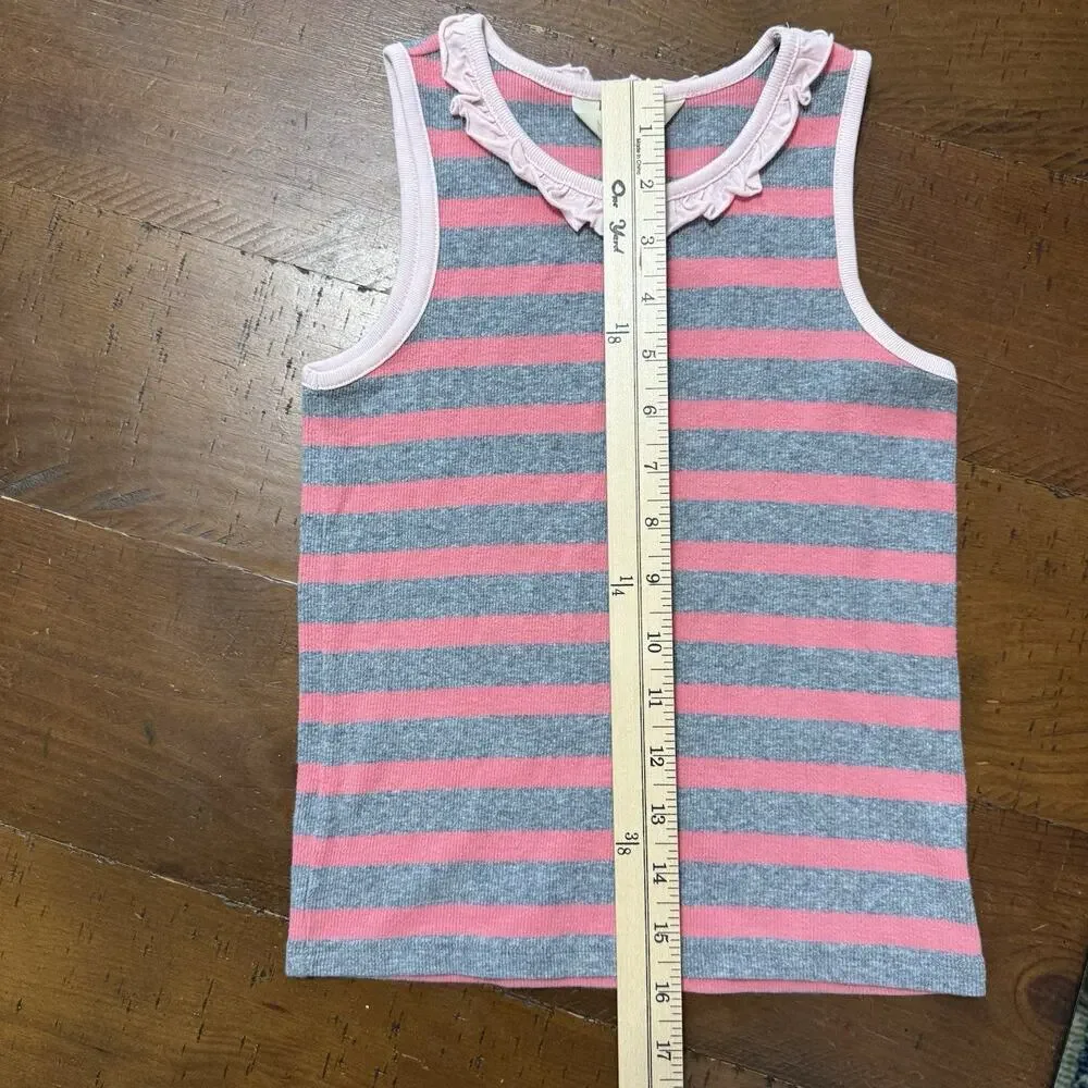 Matilda Jane Travel Log Gray Pink Striped Ruffle Tank Top Girl's 6